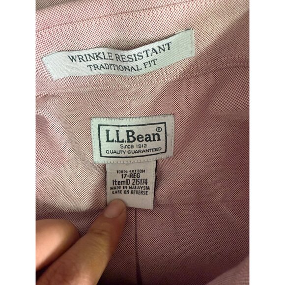 LL BEAN Shirt Mens 17 R X-L Wrinkle Resistant Button Up Cotton Pink Casual - Picture 4 of 9